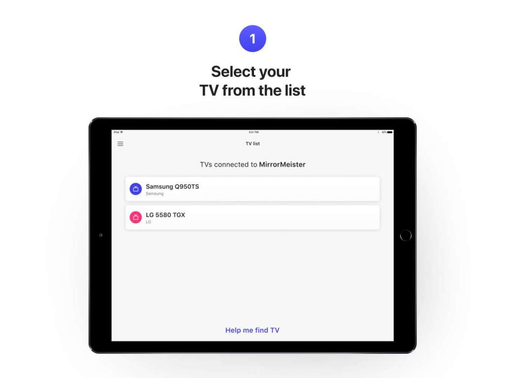 MirrorMeister instructions - select your TV