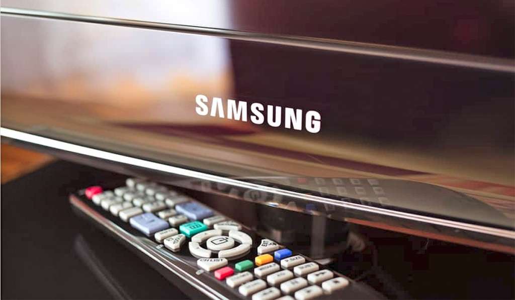 Samsung TV bottom frame with logo, and a Samsung TV remote